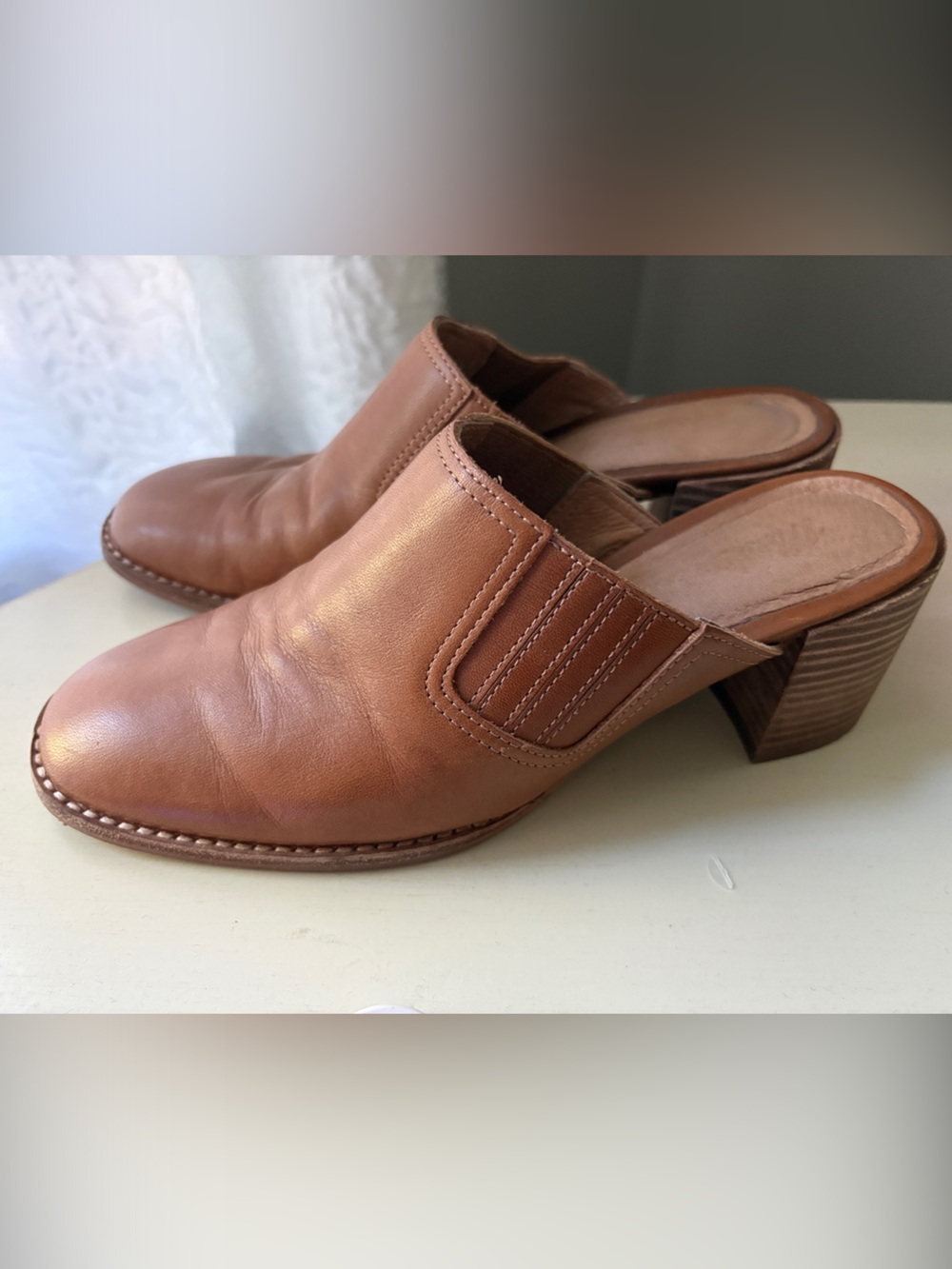 Madewell Tan Leather Slip-On Block Heel Mules